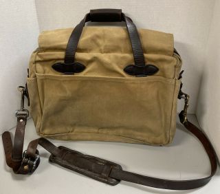 Vintage Cc Filson Canvas & Leather Briefcase Bag Satchel W/shoulder Strap Guc