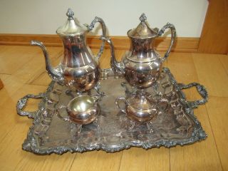 Vintage Sheridan Silver Copper Serving Butlers Tray Tea Set Sugar Creamer 15 Lbs