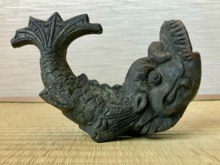 Antique Japanese Cast Bronze Shachi 鯱 Sculpture From Buddhist Temple Roof Shinto