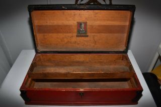 1927 - 29 Vintage Buddy L Style Tool Box W/ Tray,  Pre Ww2 Toy Trunk