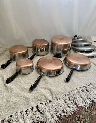 Revere Ware Copper Bottom 11 Pc Set Vintage Pans Cookware Revereware Stock Pot