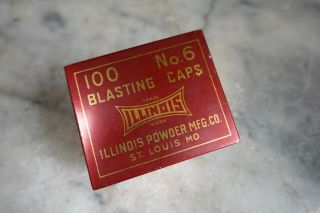 Vintage " Illinois " Blasting Caps Tin 100 No.  6 Caps Mining Construction Blasting
