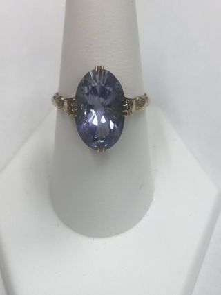 Vintage 10k Rose Gold Ring With Large Lavender Cz Stone Claw Set Size 9