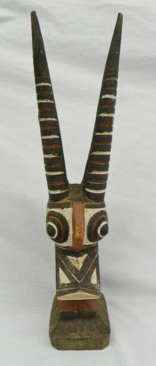 Vintage African Art 19 1/2 " Hand Carved Wood Sculpture Painted Antelope Head