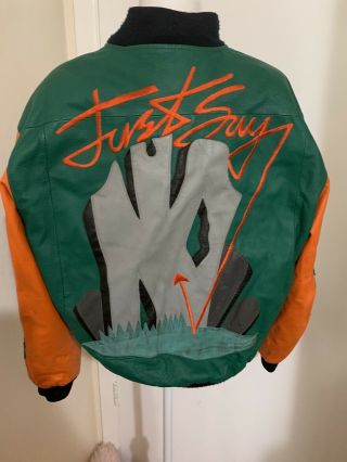 Vintage Michael Hoban Wheremi 1991 “just Say No” Leather Jacket Orange & Green M