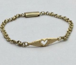 14k Gold 3 Grams Crafted Vintage Heart Bar Links Bracelet 51/2”