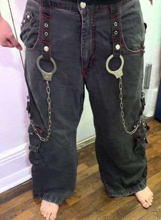 Vtg 90s Tripp NYC Pants Cuff Straps Chains Punk Goth Wide Leg Black Sz M Preown 2