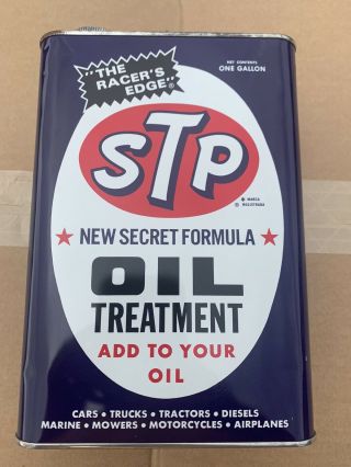Vintage 1960s Stp Gas Oil Treatment 1 One Gallon Metal Tin Can Full &
