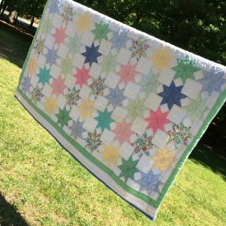 Vintage Hand Quilted Patchwork Quilt Broken Stars And Bars 70 " X 76 "