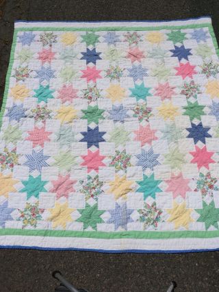 Vintage Hand Quilted Patchwork Quilt Broken STARS and Bars 70 