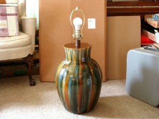 Mid Century Modern Blue Green Copper Drip Glaze Lamp vintage Ceramic LARGE 3