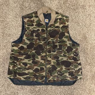 Old School Vintage Carhartt Duck Hunting Camo Quilt Lined Vest - 2xl,  Xxl - Usa