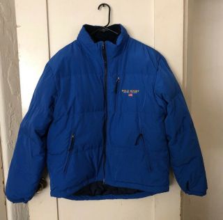Vintage 1990’s Ralph Lauren Polo Sport Down Fill Blue Puffer Jacket Coat Hood L