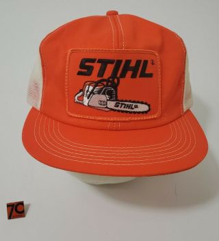 Vintage Stihl Mesh Trucker Hat Snapback Baseball Cap Made In Usa & 70 Year Pin