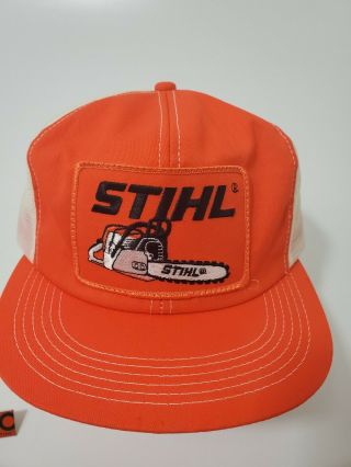 Vintage Stihl Mesh Trucker Hat Snapback Baseball Cap Made in USA & 70 Year Pin 2