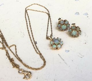 Vintage 14k Gold Opal Earrings & Necklace Set