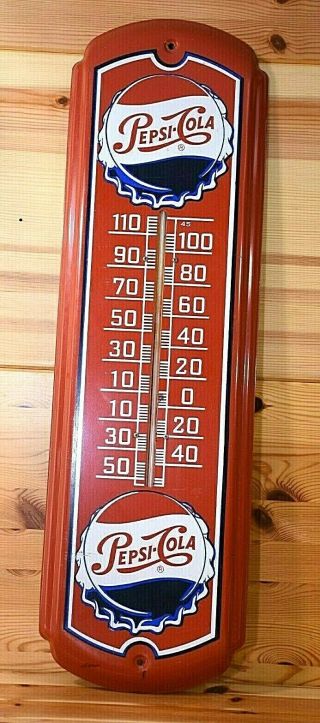 Vintage Pepsi Cola Large Advertising Thermometer Classic Metal Collectible Red