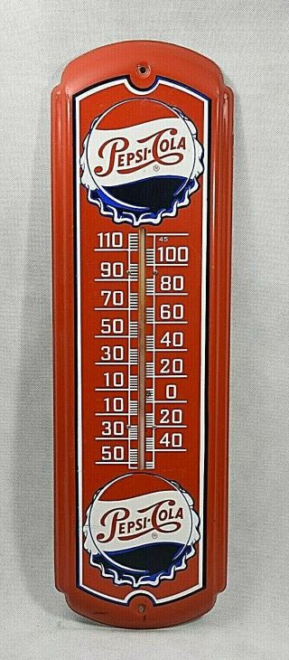 Vintage Pepsi Cola Large Advertising Thermometer Classic Metal Collectible Red 2