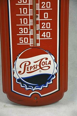 Vintage Pepsi Cola Large Advertising Thermometer Classic Metal Collectible Red 3