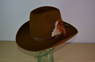 Vintage Stetson 4x Beaver Felt Xxxx Cowboy Western Hat W/ Brass Tag Men 7 1/8