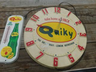 Vintage Quiky Soda Advertising Clock W/ Matching Thermometer