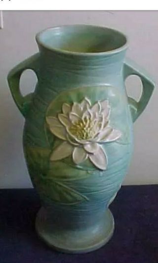Antique Roseville 85 - 18 " Blue Water Lilly Floor Vase.