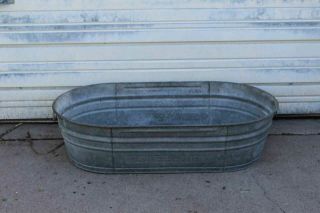 Large Old 42 " Oval Vintage Wheeling Galvanized Metal Farm Wash Tub