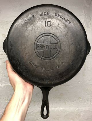 Rare Antique Griswold 10 Large Block Logo 716a Cast Iron Skillet Frying Pan Vtg