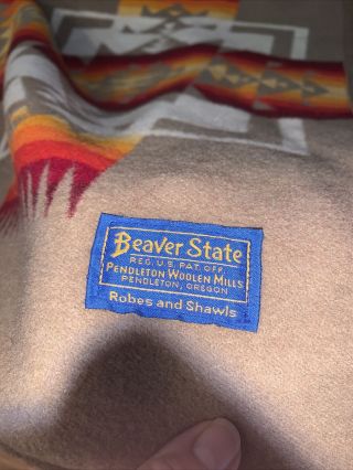 Pendleton Beaver State Wool Blend Blanket Chief Joseph Indian Design 64X78” Vtg 2