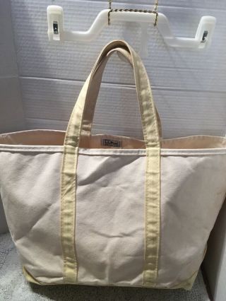 Vintage Ll Bean Boat And Tote Canvas Bag Freeport Maine Large Rare Pale Yellow