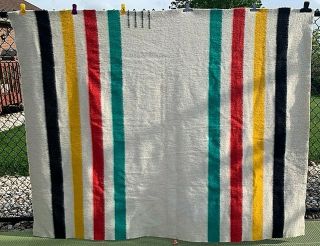 Vintage 4 Point Wool Trapper Camp Blanket Striped 70 " X 90 " Freshly Dry Cleaned