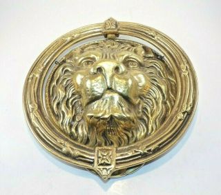 Vintage Large 8.  75 " Solid Brass Lion Head Door Knocker Heavy 4.  75 Lbs