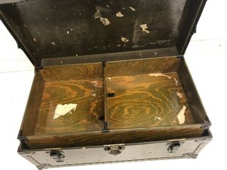 Vintage Military FOOT LOCKER w Tray storage trunk GREEN wood box wwii US 1939 2