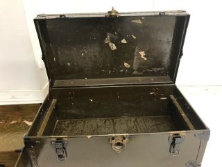 Vintage Military FOOT LOCKER w Tray storage trunk GREEN wood box wwii US 1939 3