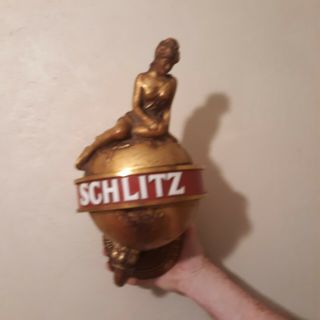 Rare Vintage Schlitz Beer Advertising Draught Lady On The Globe Lighted Sign