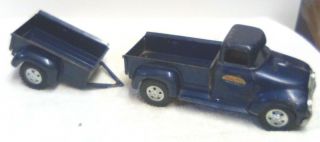Vintage 1950s Blue Tonka Pickup Truck & Trailer Pressed Steel Farm Toy
