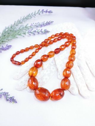 Vintage Old Butterscotch Honey Baltic Amber Faceted Bead Necklace 53 Gram 26 "