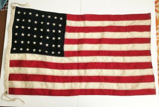 Vtg Antique Wwii Era Wool 48 Star Embroidered American Flag 24 " X 38 "