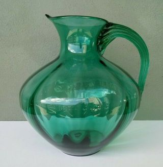 Blenko - Rare Vintage Teal Green Glass Large 13 " Jug Pitcher - Winslow Anderson