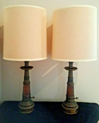 Vintage Stiffel Table Lamps Brass And Wood