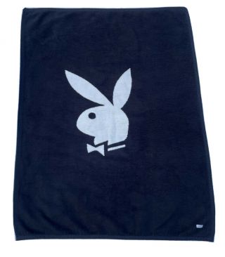 Early 2000’s Vintage Thick Playboy Brand Bunny Throw Blanket Black Rare Euc