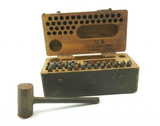 Vintage Wwii C.  H.  Hanson Co Stamping Kit 1942 Dog Tag Stamper Wood Box Set