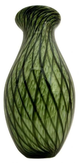Vintage Murano Mcm Mid Century Modern Green Art Glass Lattice Cased Swirl Vase