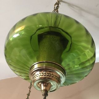 Vintage MCM Glass Hanging Green Light Swag Lamp Saucer Diffuser Mid century 60 ' s 2