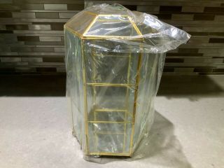 Vintage Brass Glass Curio Cabinet Hexagon Table Top Display Case
