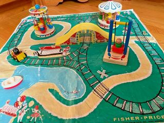Fisher Price Amusement Park 932 Vintage 1963 - 8 Wood Little People Mat Bridge,