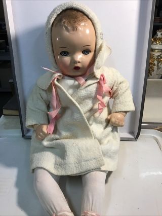 Vintage/antique Composition And Cloth Doll Unmarked 20” With Coat