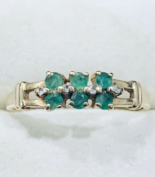14k Yellow Gold Diamond & Emerald Green Gemstone Ring Band Size 8