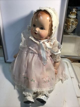 Vintage/antique Composition And Cloth Doll 20” Horsman Doll In Pink Dress/bonnet