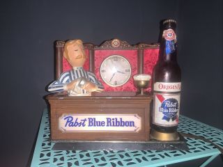 Vintage Pabst Blue Ribbon Beer Lighted Bar Display - Bartender Clock 1960 